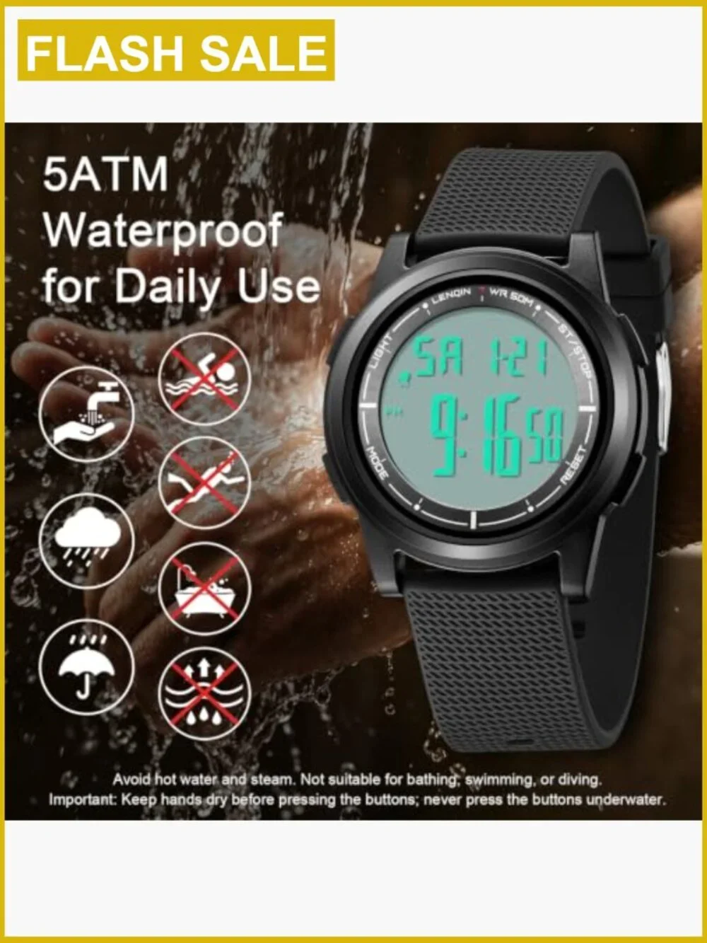 Men's Ultra Thin Sports Digital Watch Waterproof LED